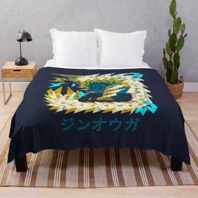 Monster Hunter World Iceborne Zinogre Kanji Icon Throw Blanket Official Monster Hunter Merch