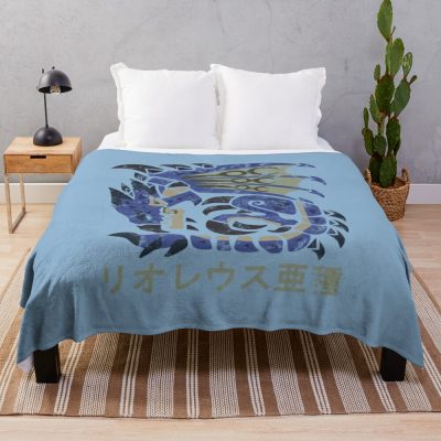 Monster Hunter World Azure Rathalos Kanji Icon Throw Blanket Official Monster Hunter Merch