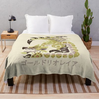 Monster Hunter World Iceborne Gold Rathian Kanji Throw Blanket Official Monster Hunter Merch